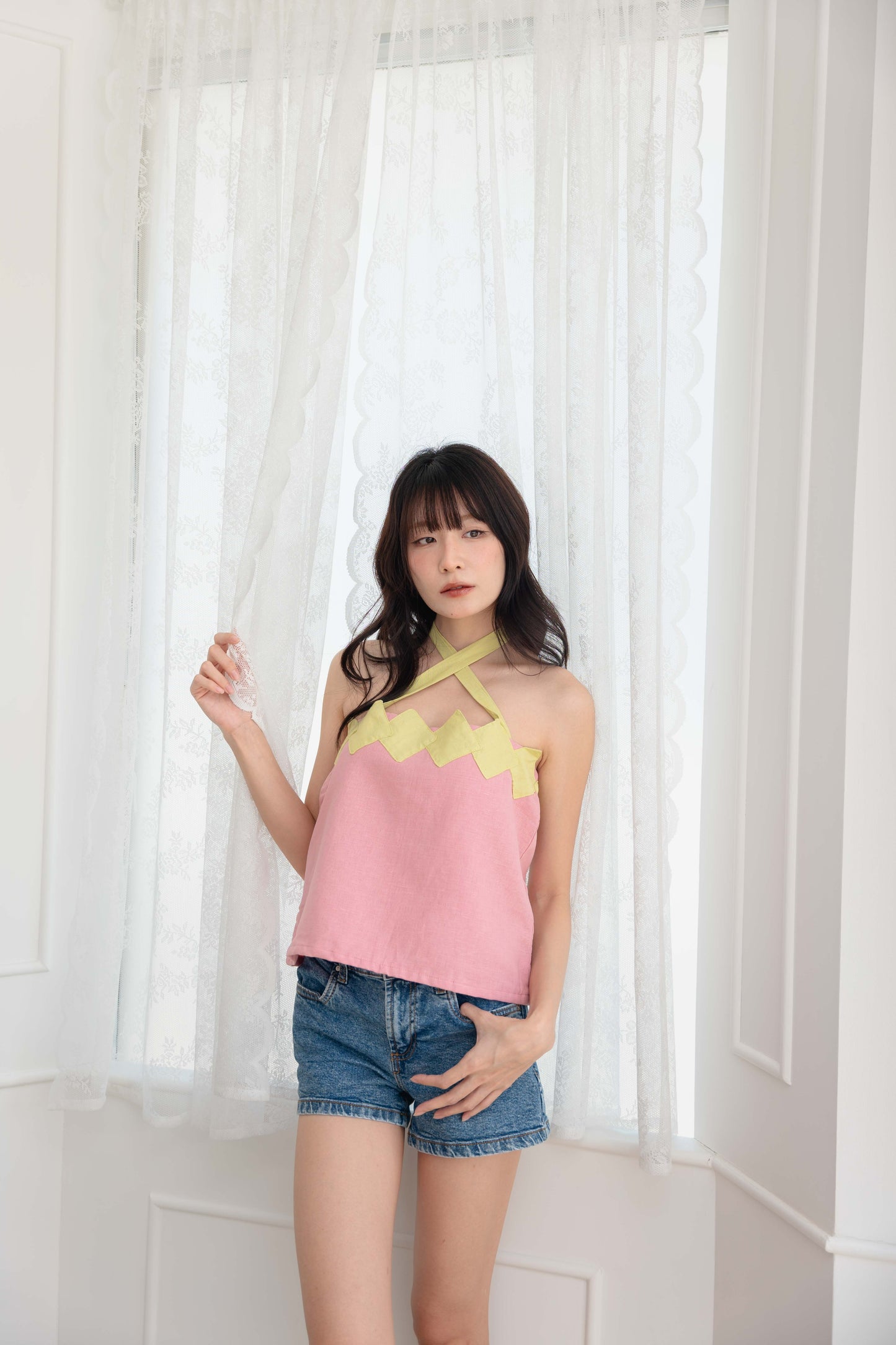 Isabelle Multi-way Top in Light Pink/Lime