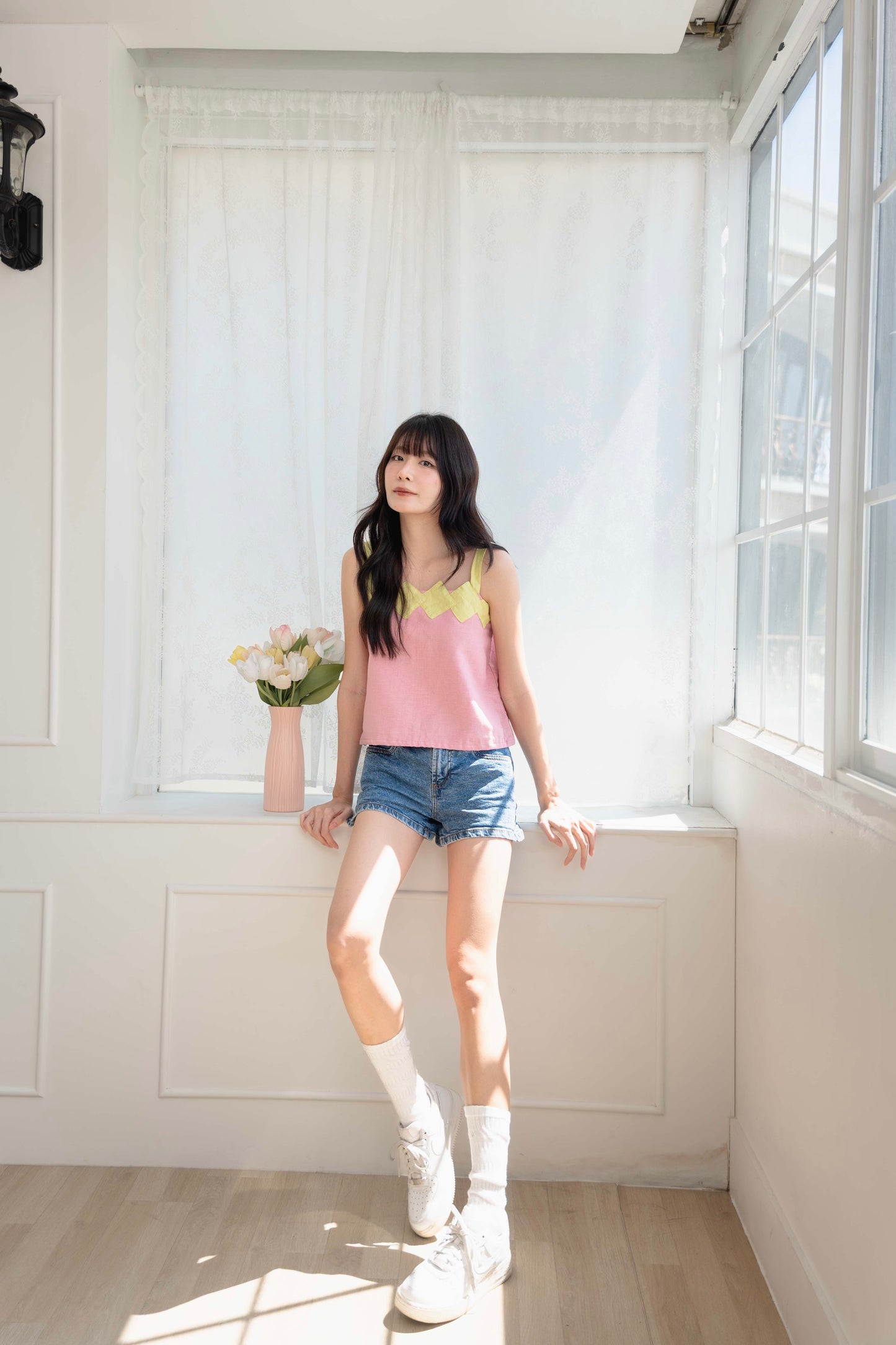 Isabelle Multi-way Top in Light Pink/Lime