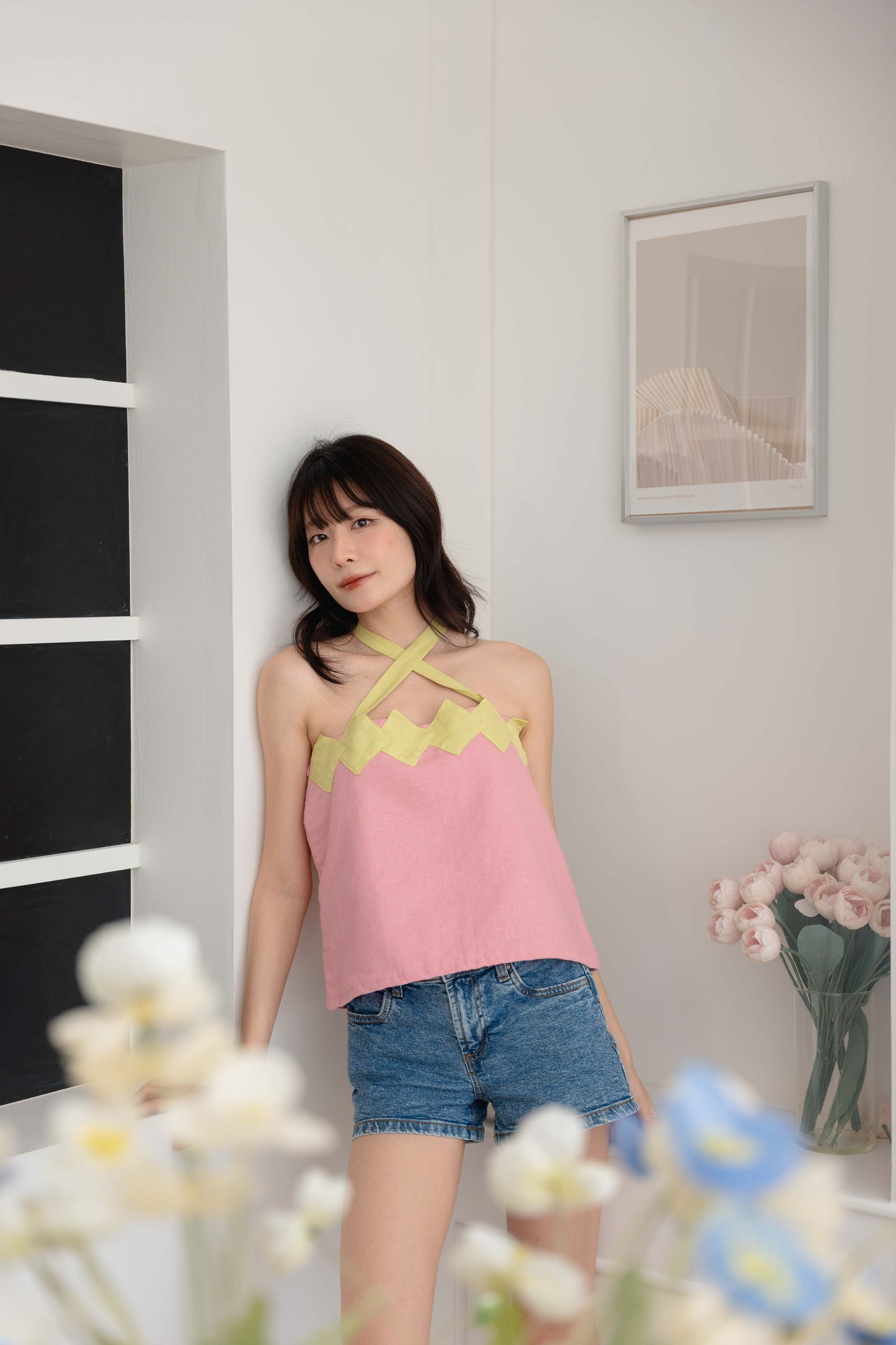Isabelle Multi-way Top in Light Pink/Lime