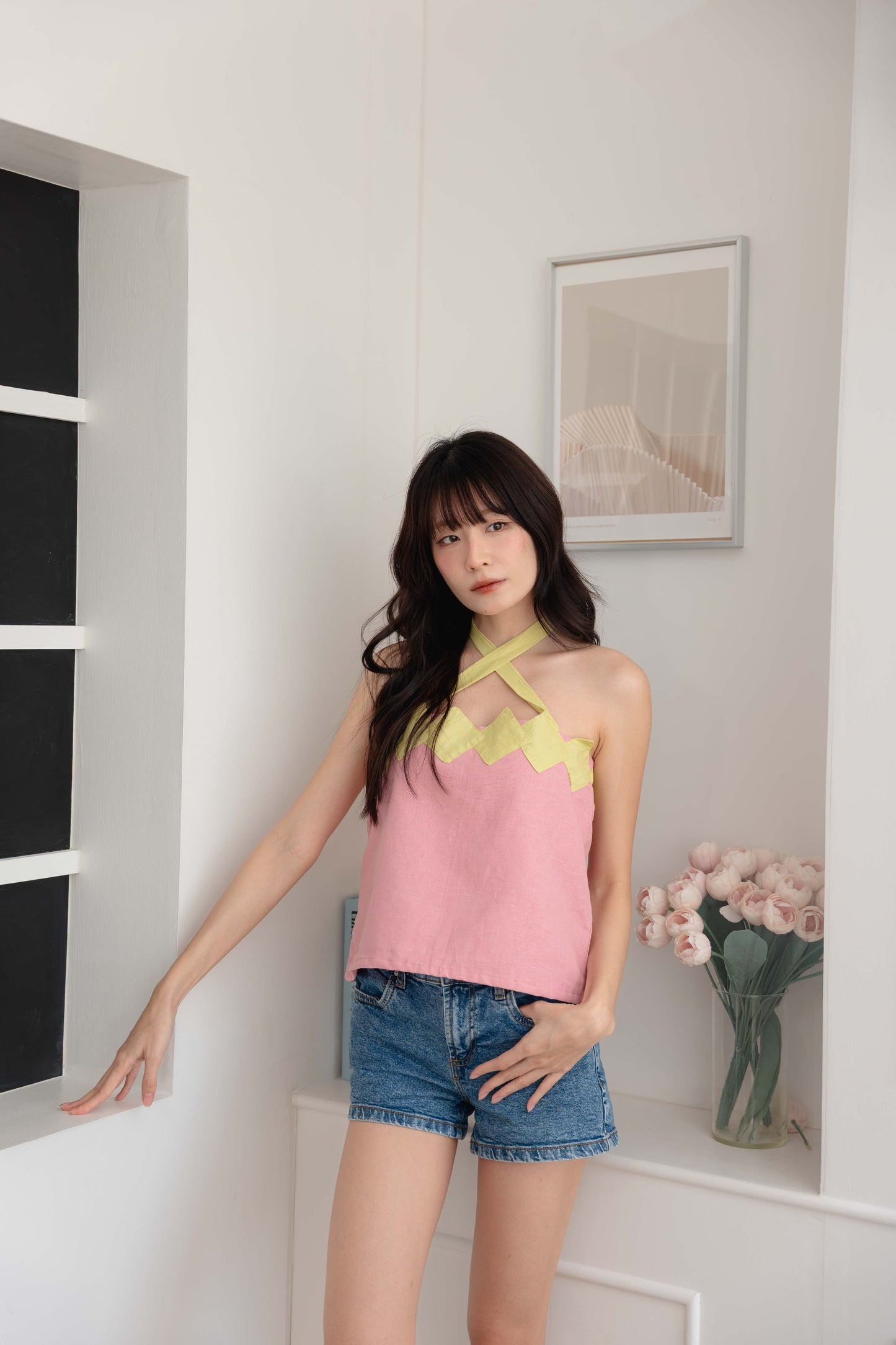 Isabelle Multi-way Top in Light Pink/Lime