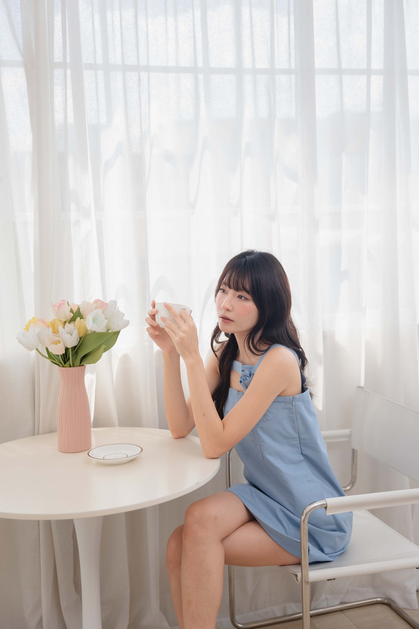 Athena Dress in Dusty Blue