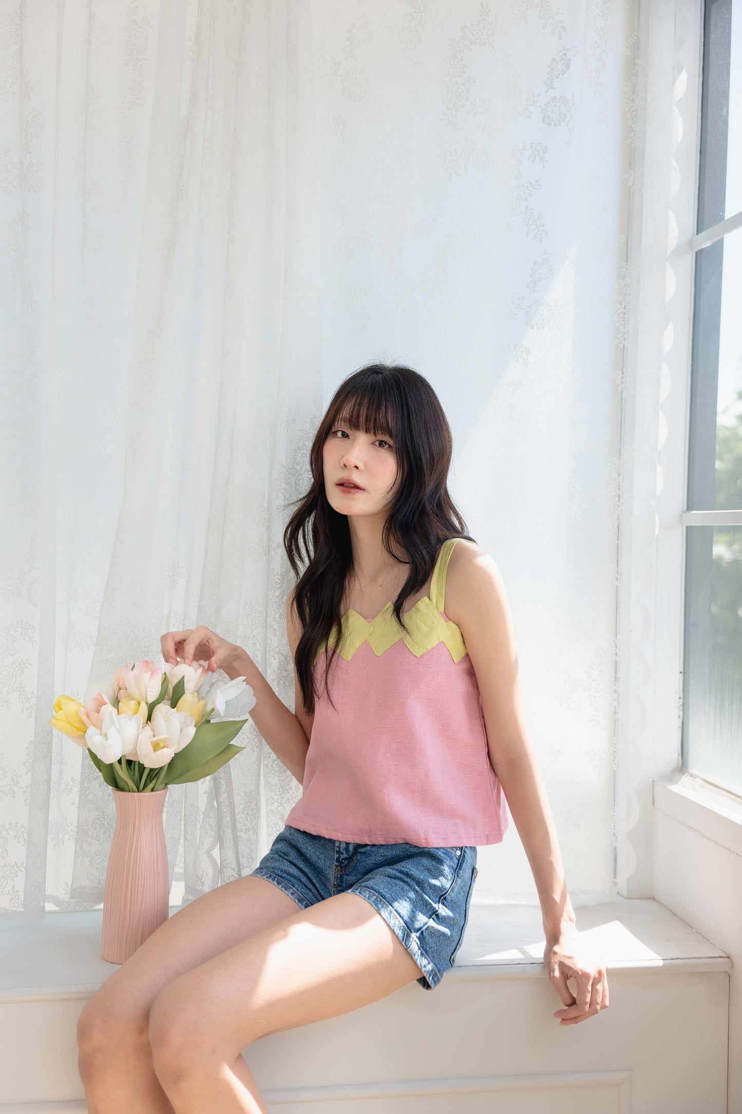 Isabelle Multi-way Top in Light Pink/Lime