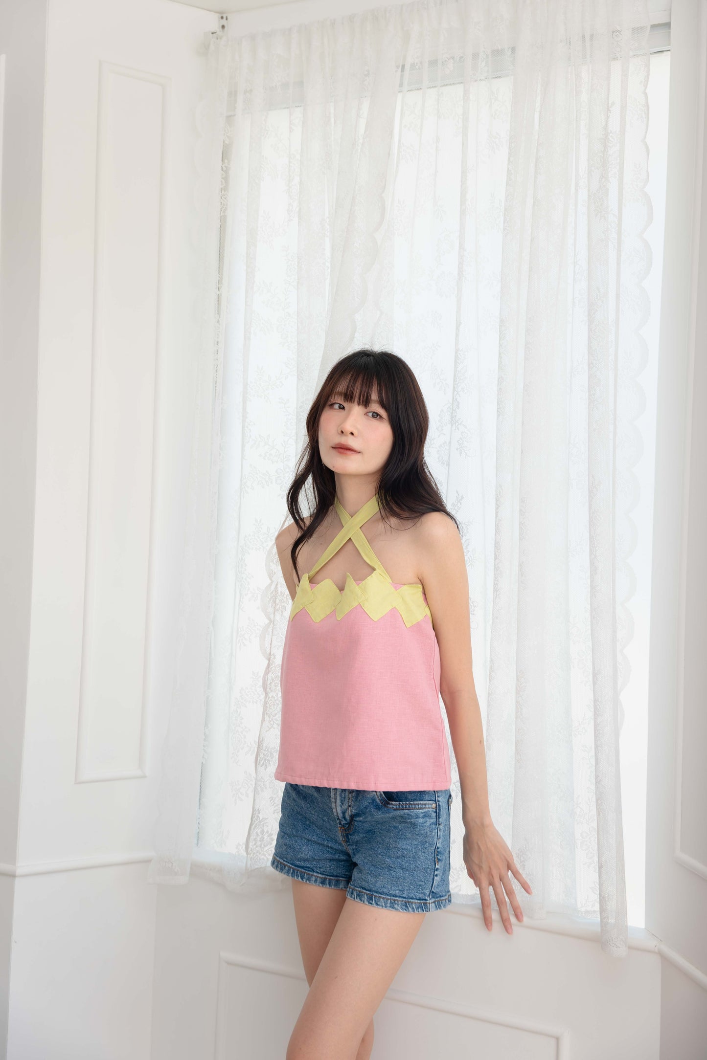 Isabelle Multi-way Top in Light Pink/Lime