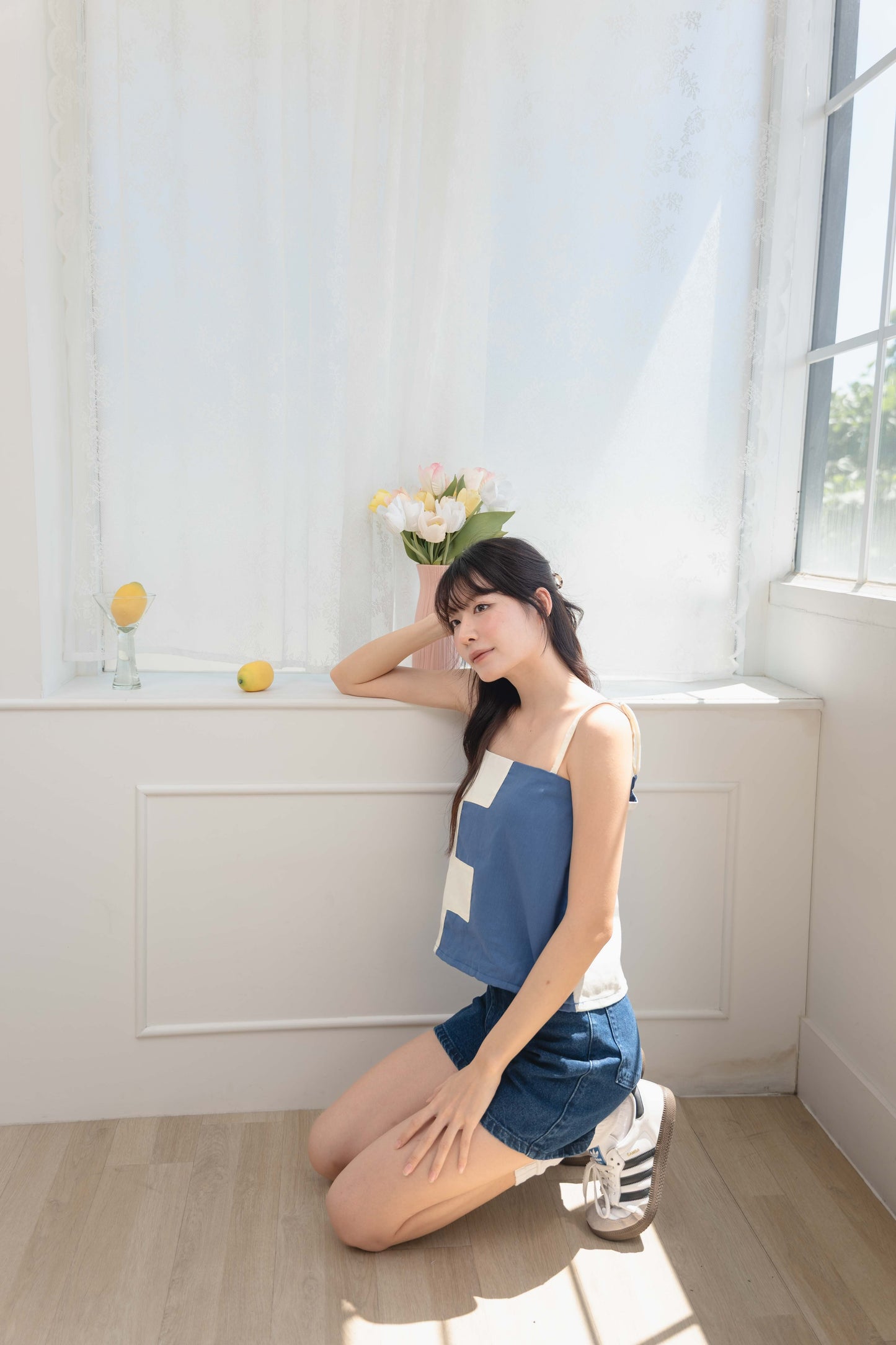 Amanda Top in Yale Blue/Cream