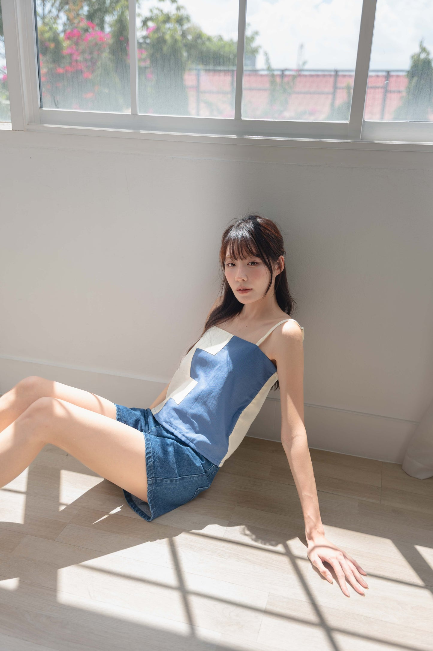 Amanda Top in Yale Blue/Cream