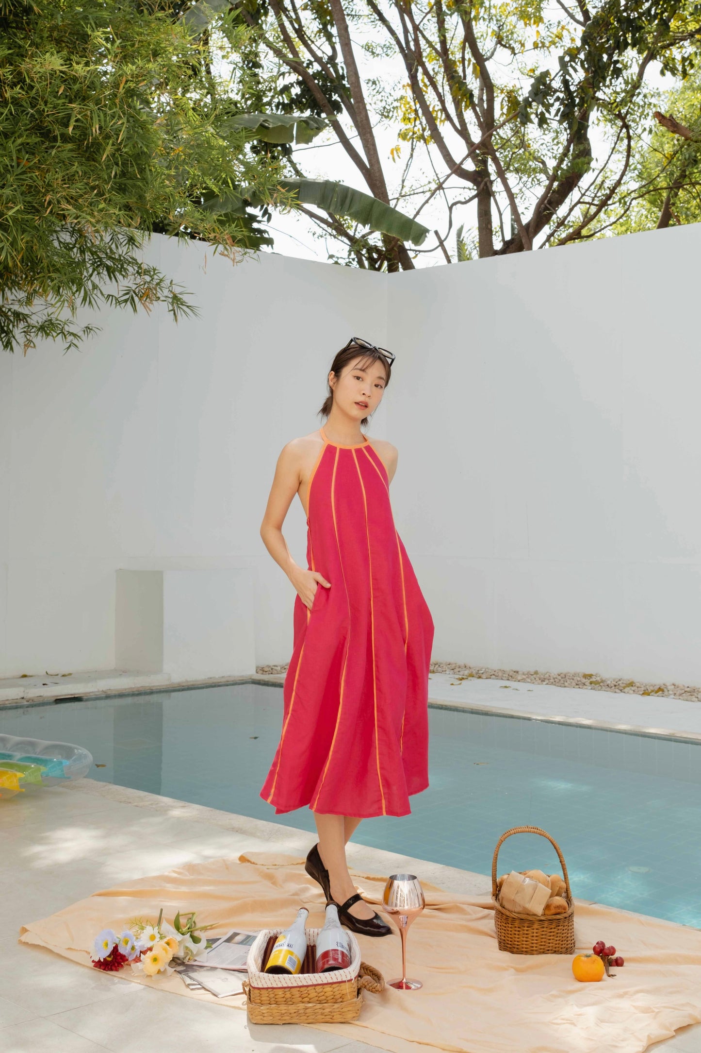 Sabina Midi Dress — Hot Pink/ Orange