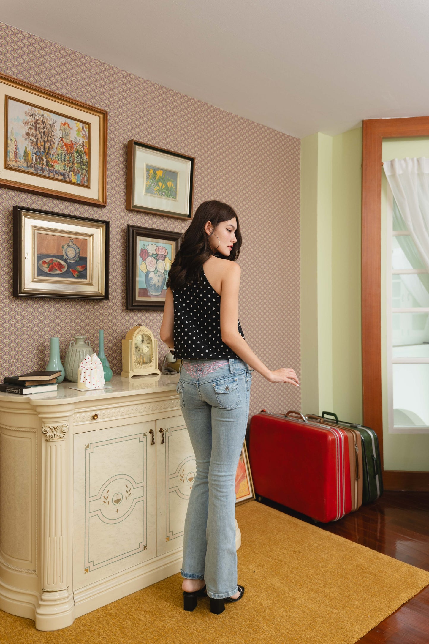 Lola Halter Top in Black & White Polka