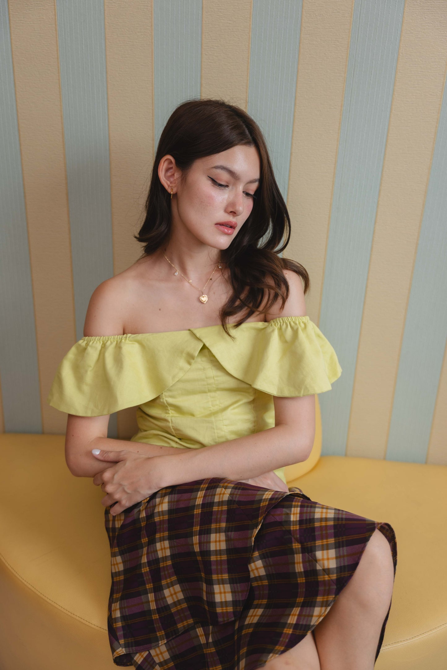 Celine Off-Shoulder Top in Lime