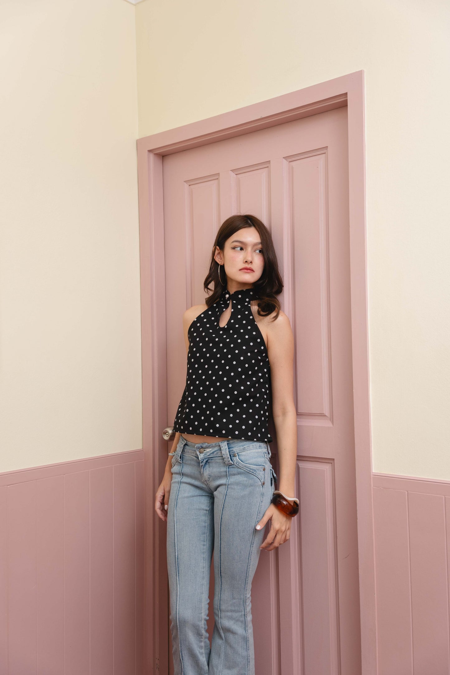 Lola Halter Top in Black & White Polka