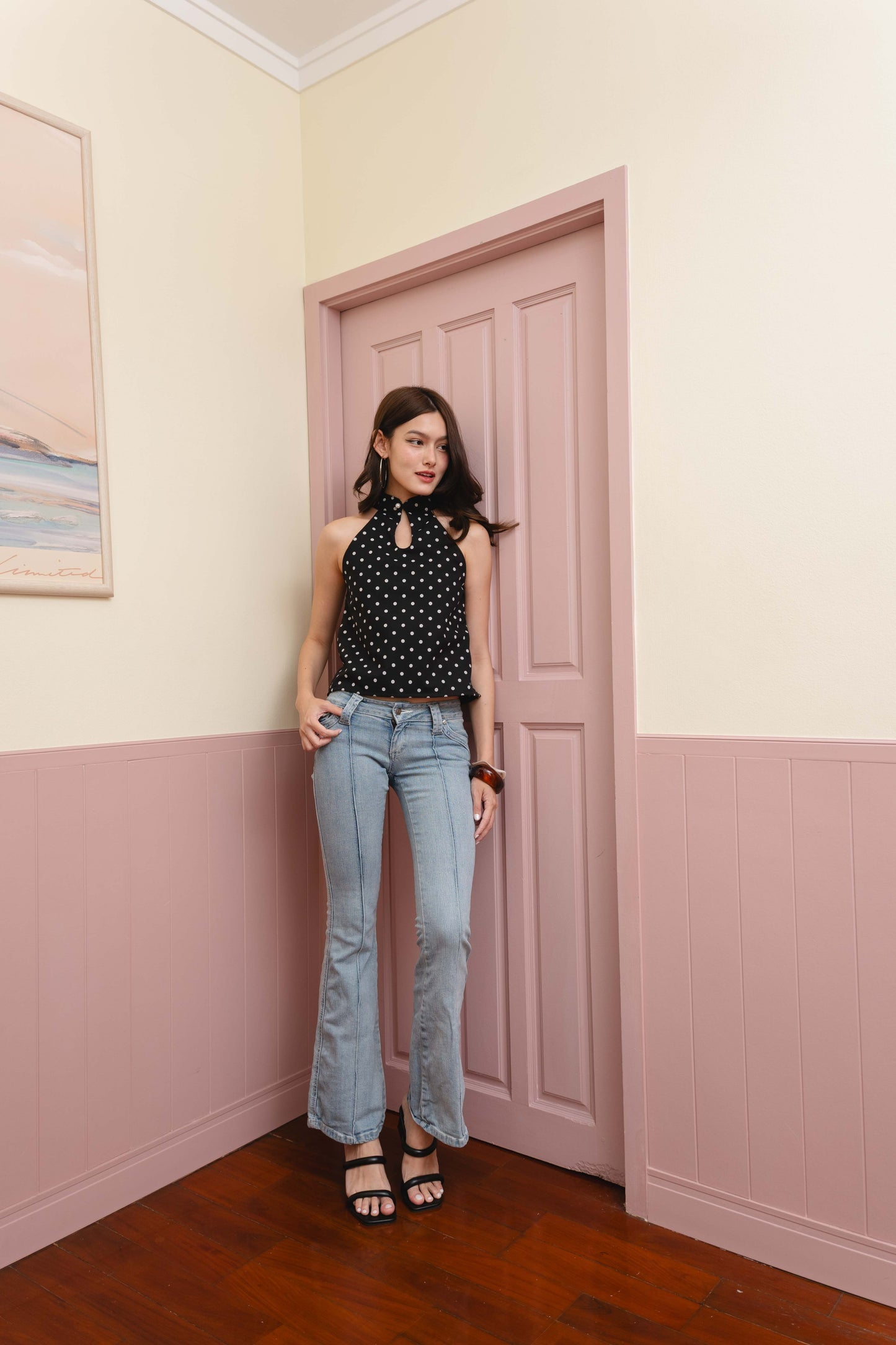 Lola Halter Top in Black & White Polka