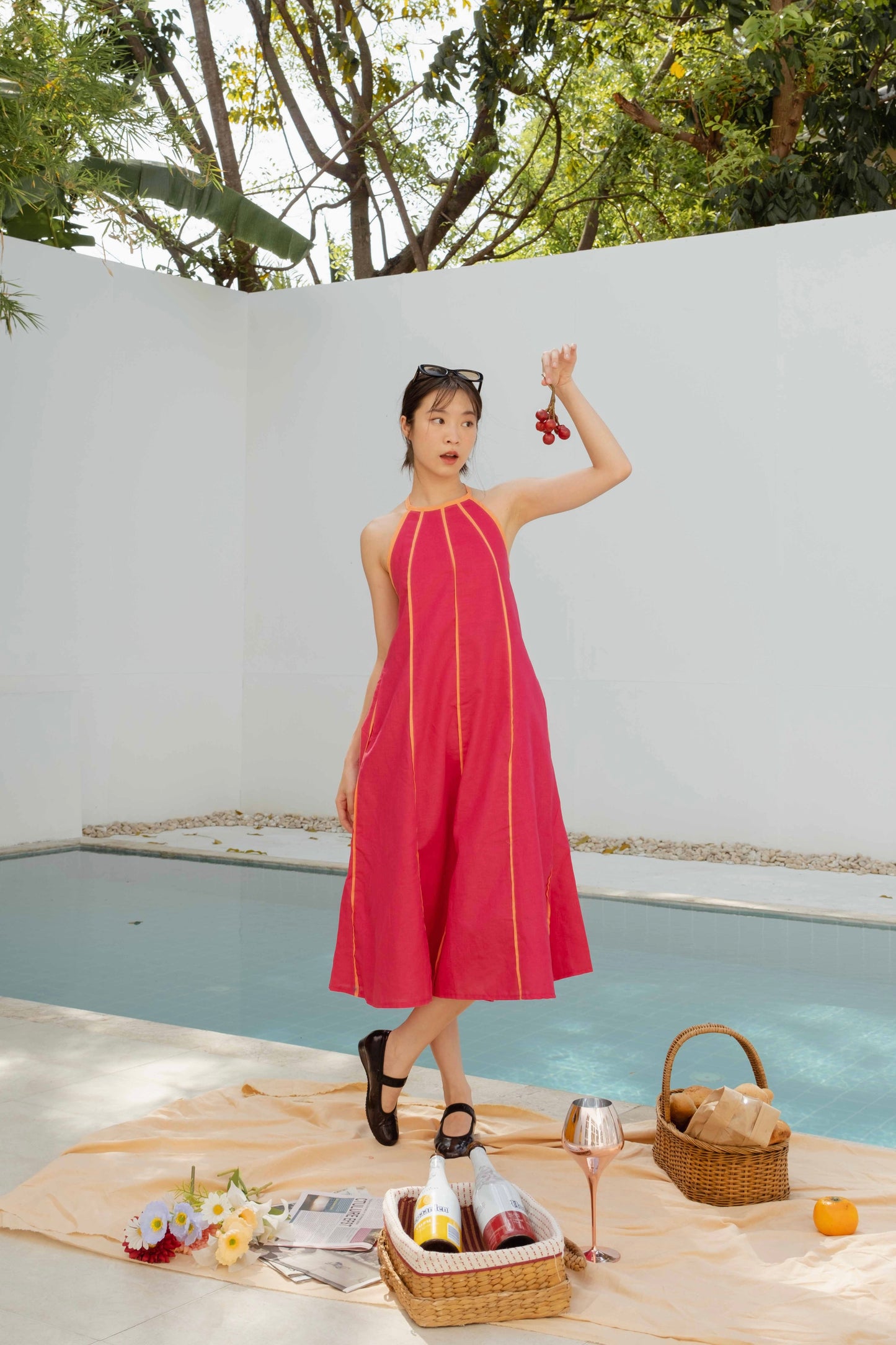 Sabina Midi Dress — Hot Pink/ Orange