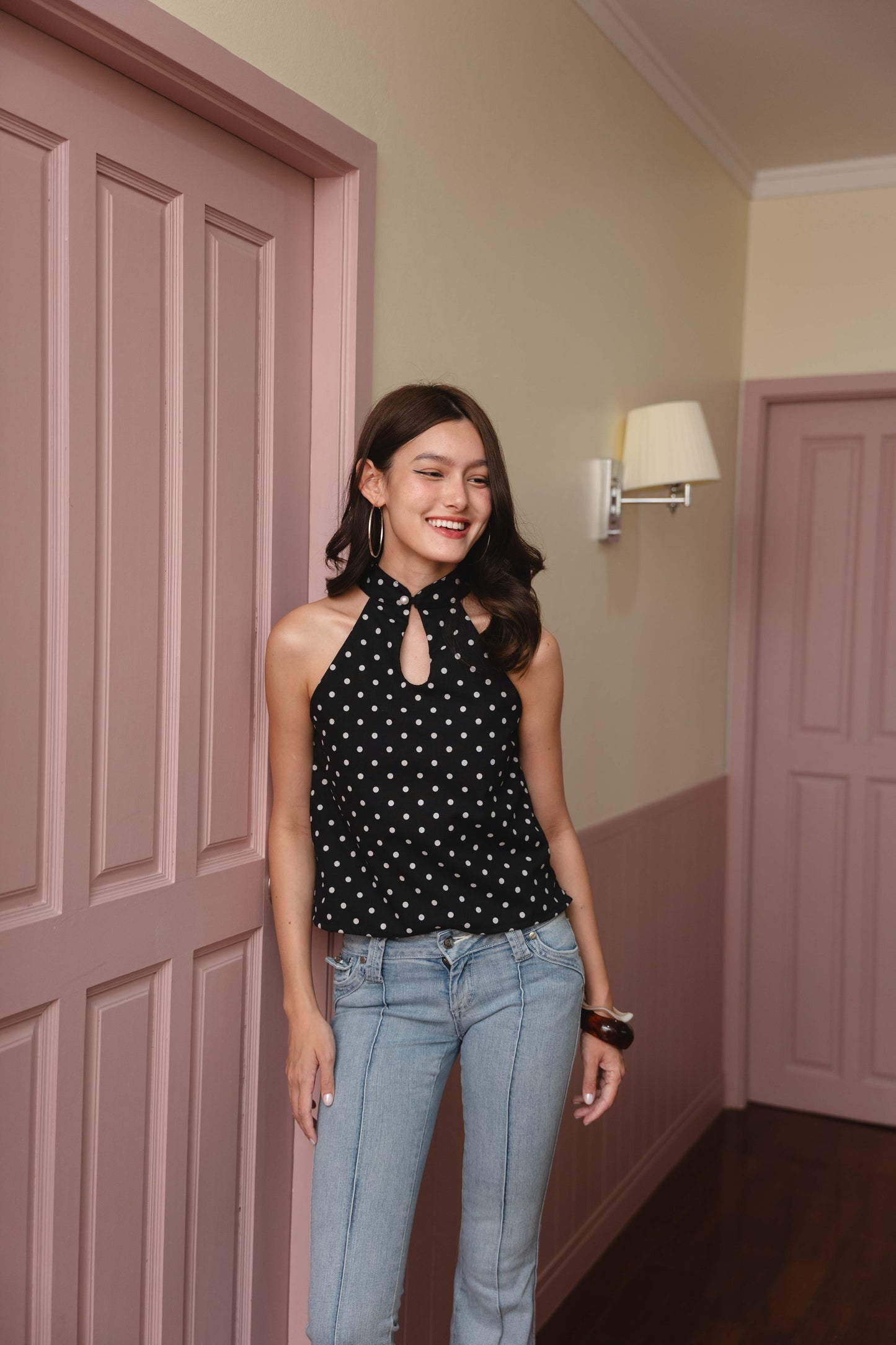 Lola Halter Top in Black & White Polka