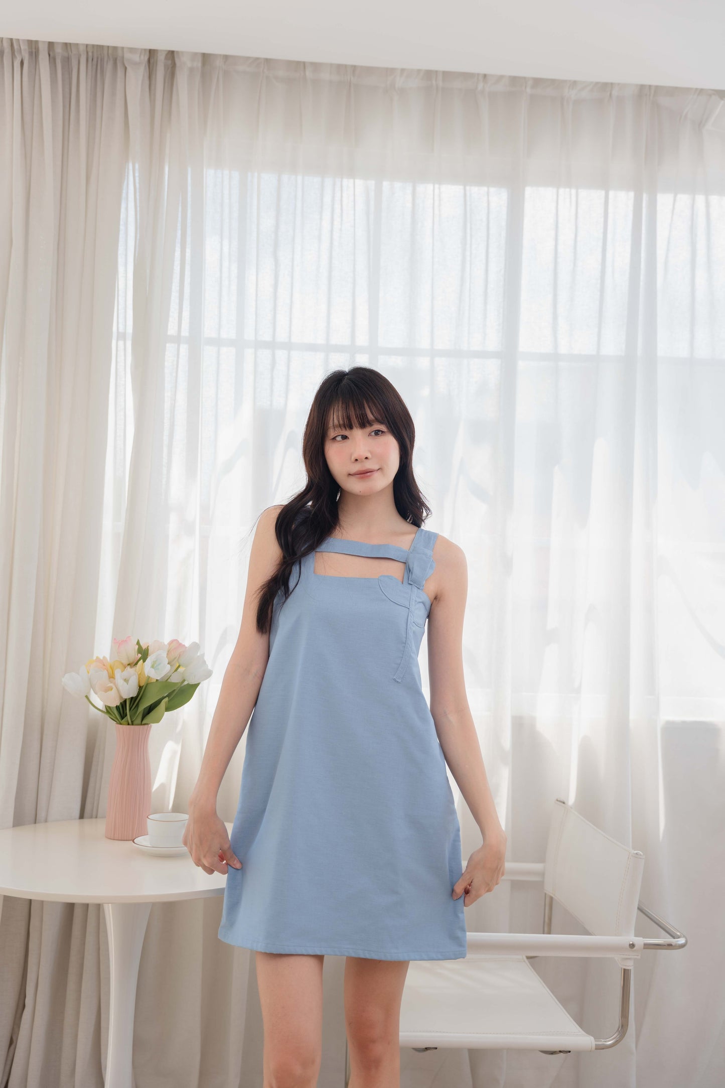Athena Dress in Dusty Blue