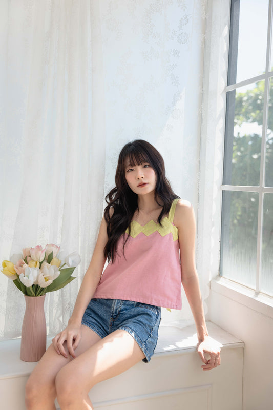 Isabelle Multi-way Top in Light Pink/Lime