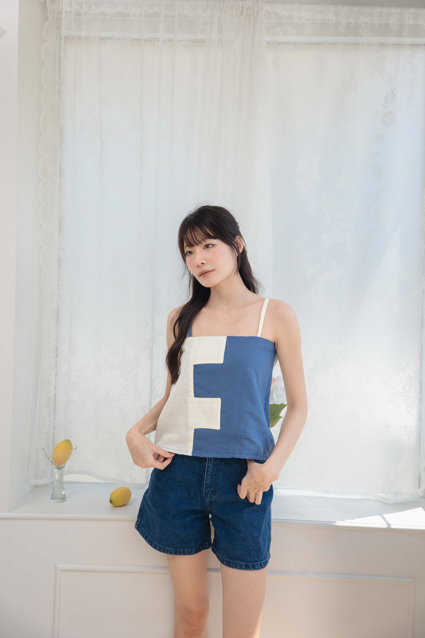 Amanda Top in Yale Blue/Cream