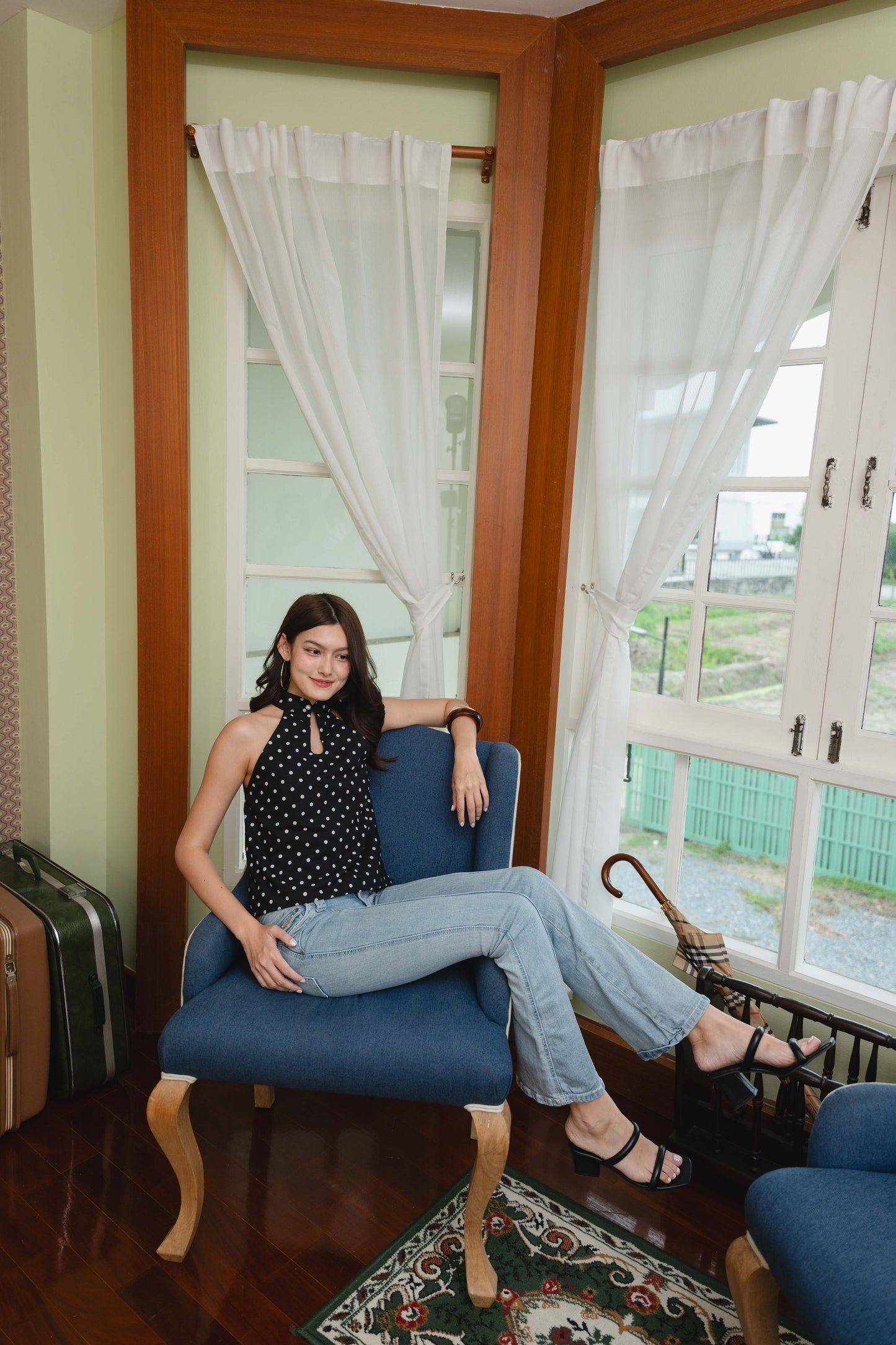 Lola Halter Top in Black & White Polka
