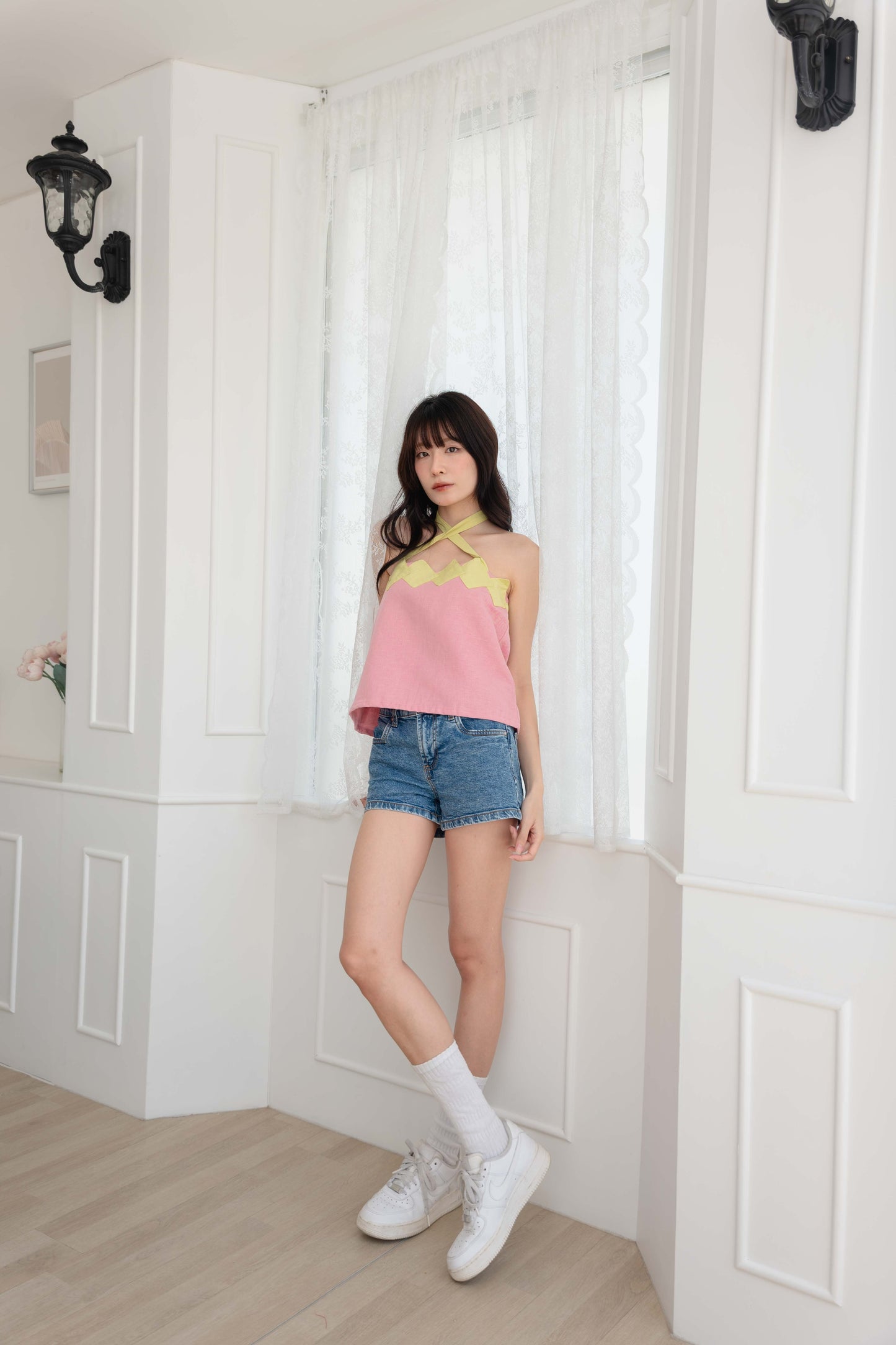 Isabelle Multi-way Top in Light Pink/Lime