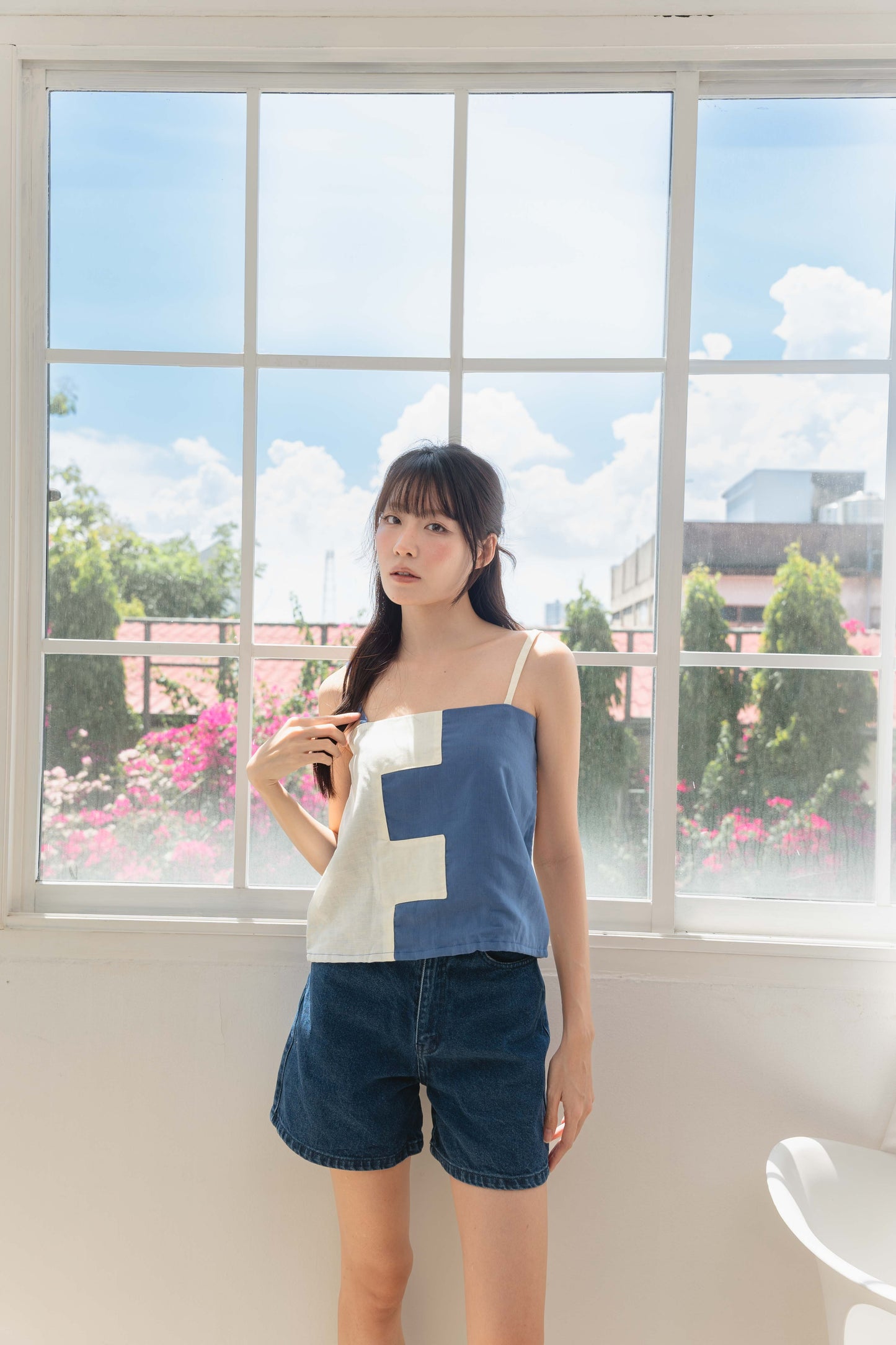 Amanda Top in Yale Blue/Cream