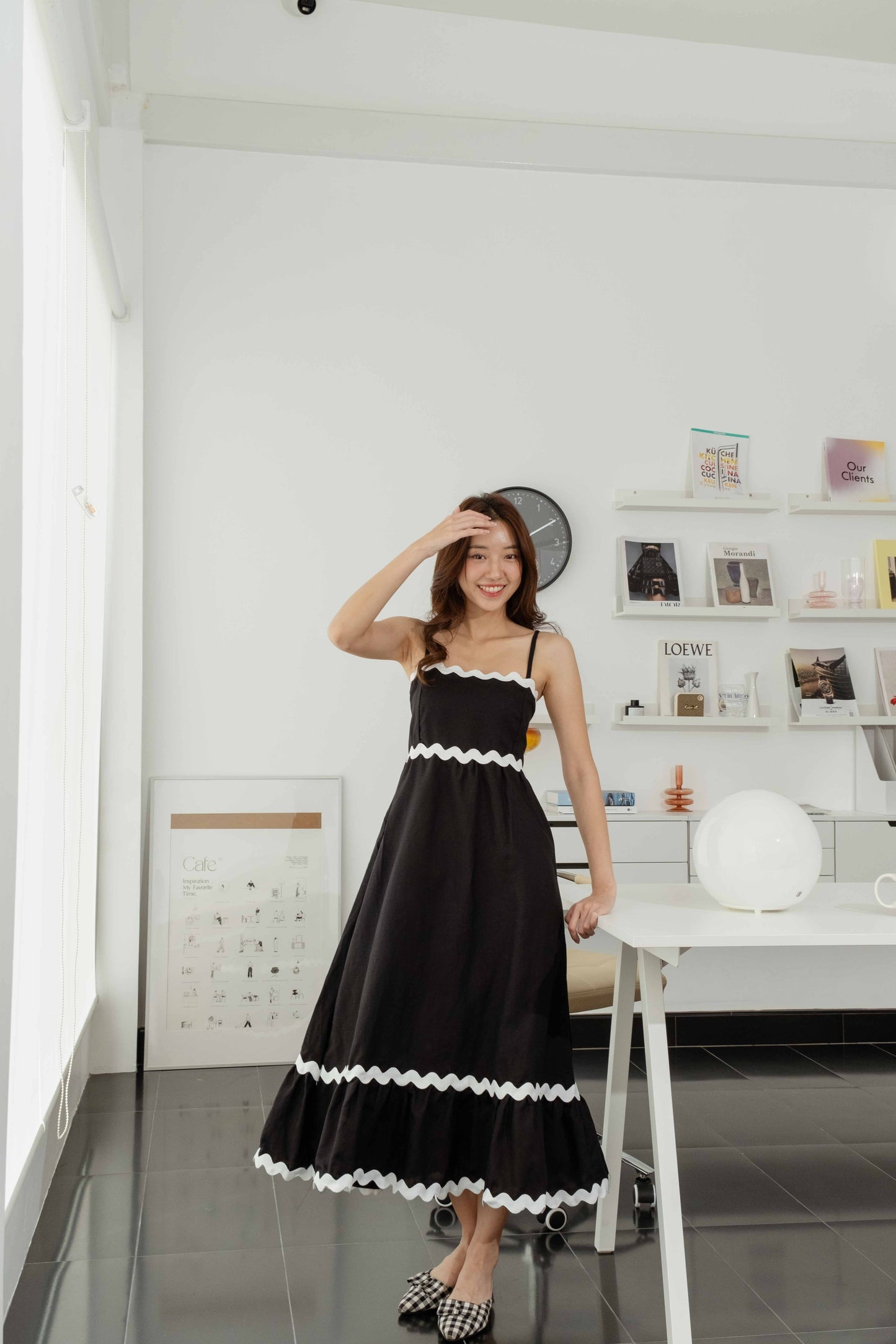 Miranda Midi Dress — Black/White