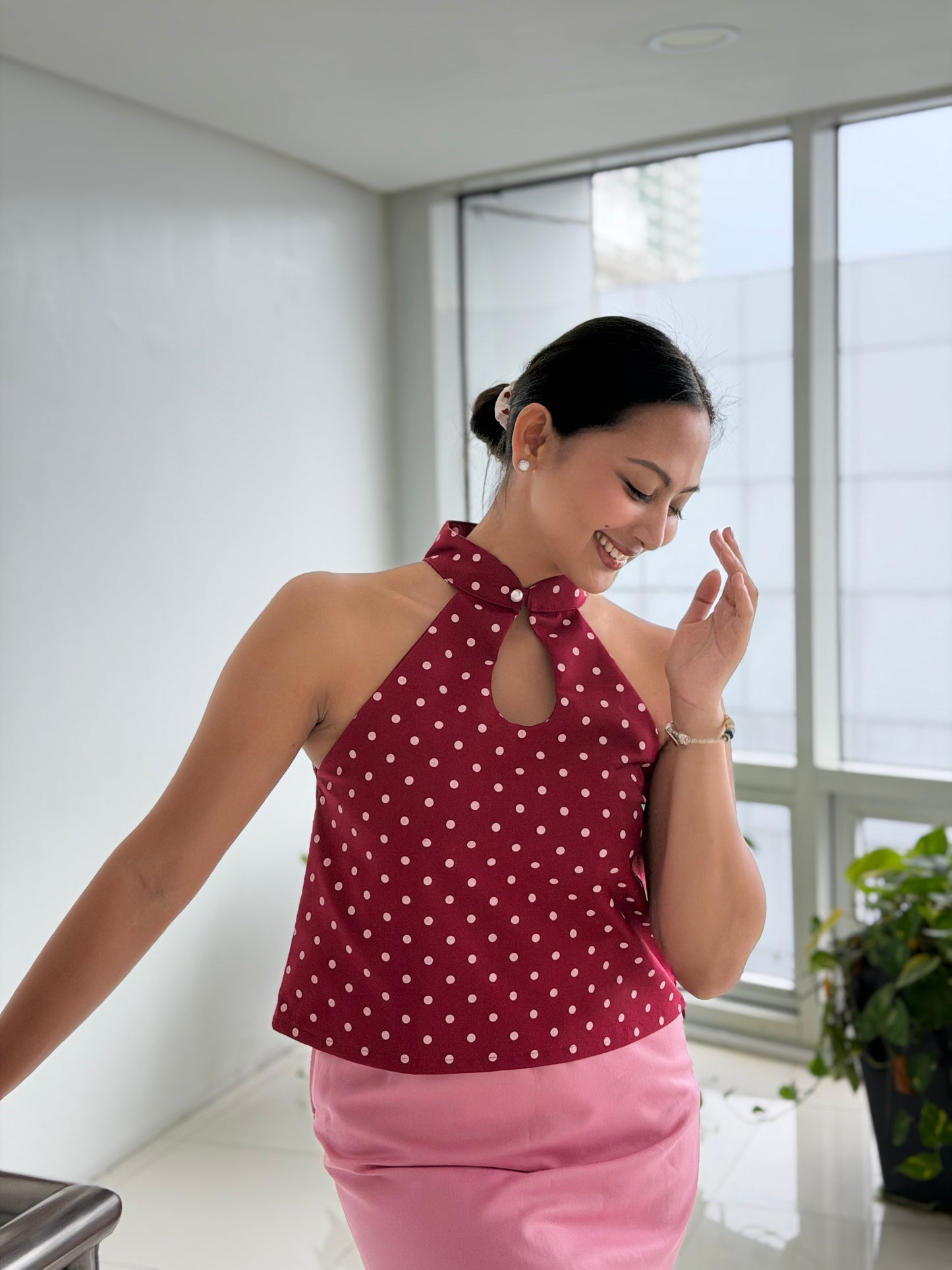 Lola Halter Top in Maroon Polka