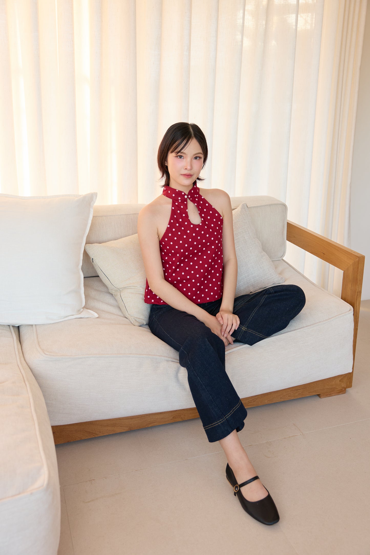 Lola Halter Top in Maroon Polka