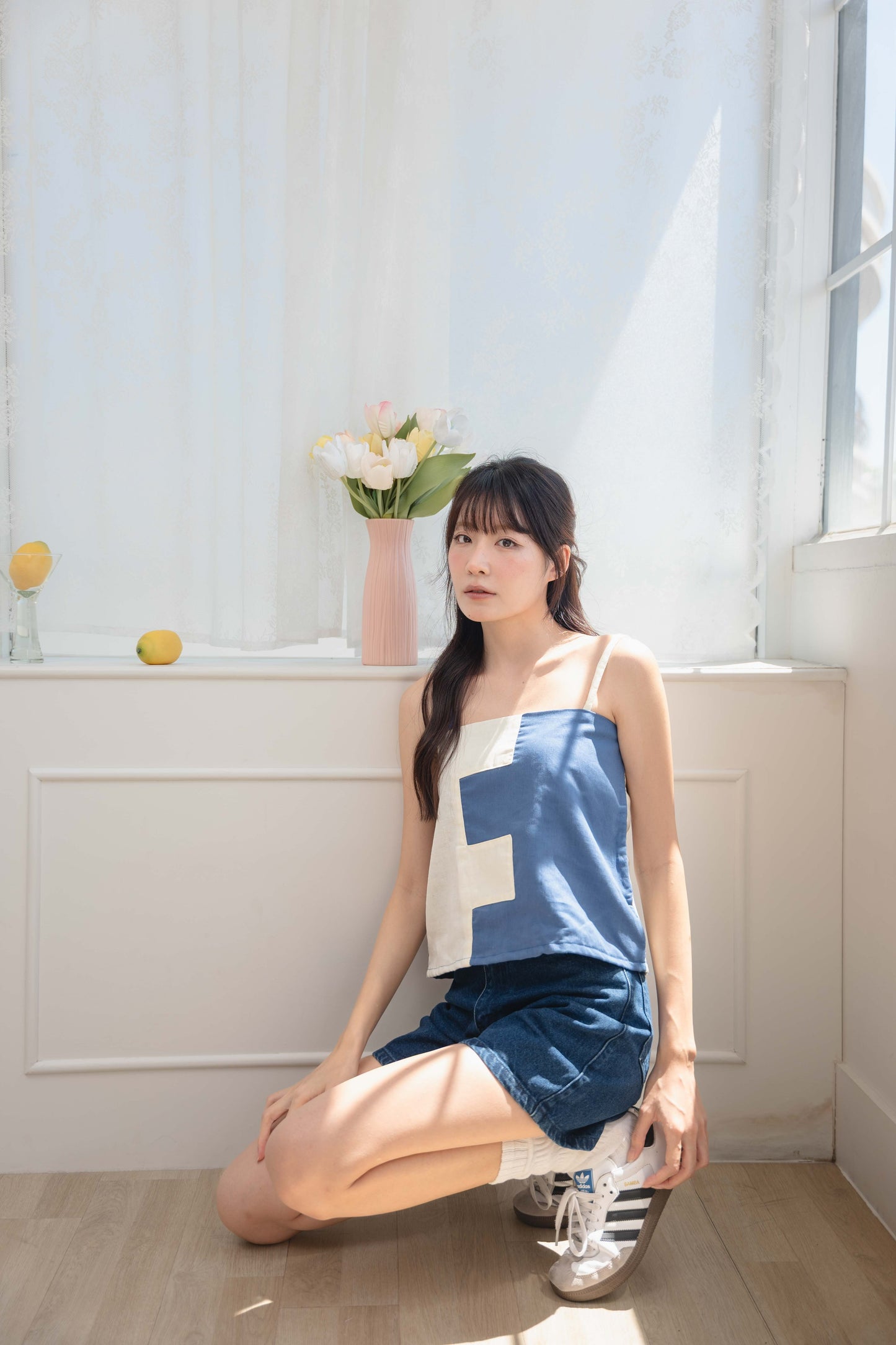 Amanda Top in Yale Blue/Cream