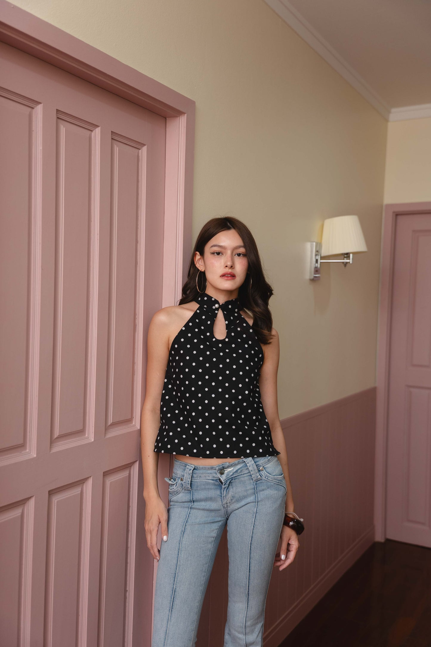 Lola Halter Top in Black & White Polka