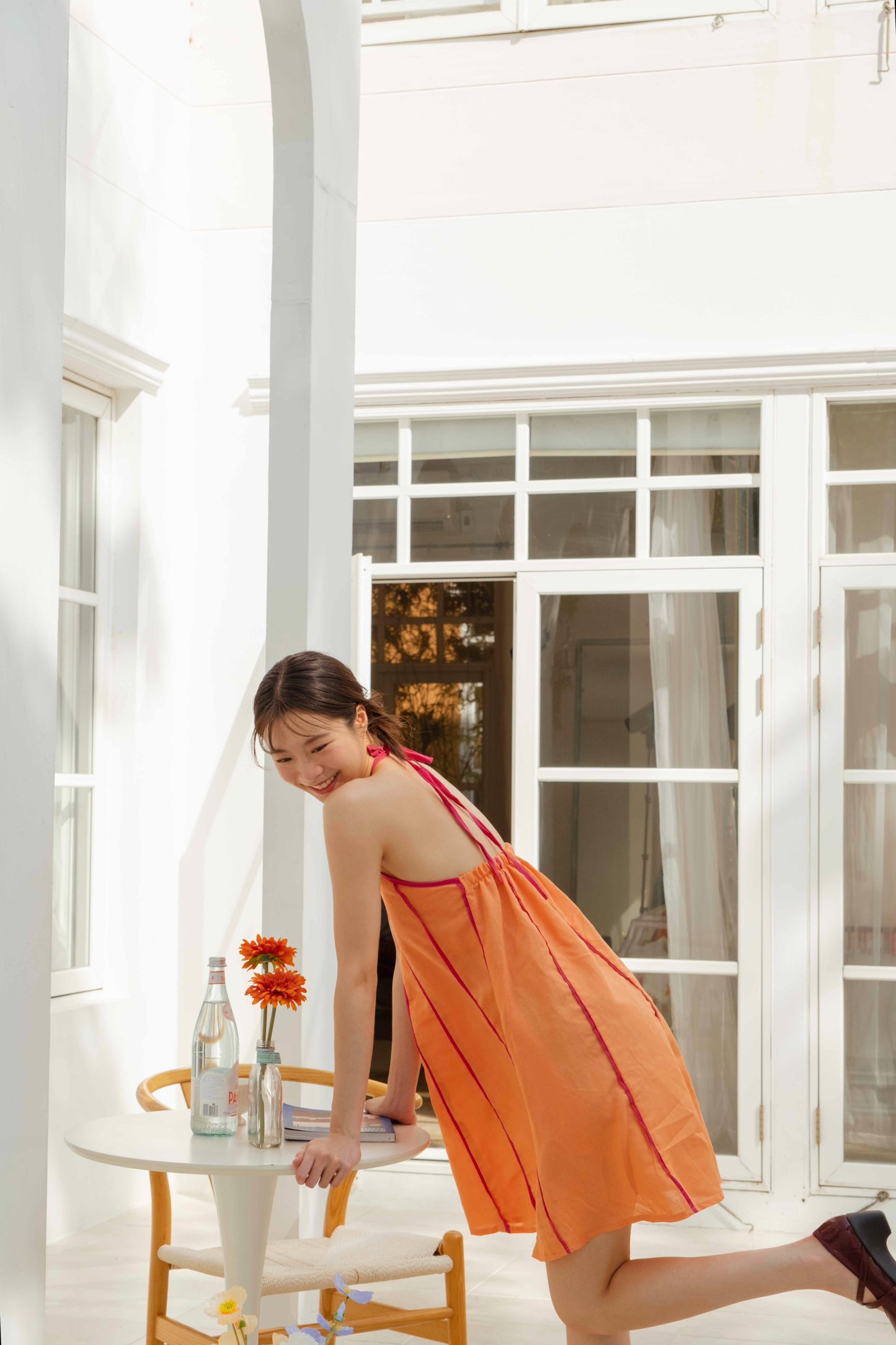 Nadia Mini Dress — Tangerine/Hot Pink