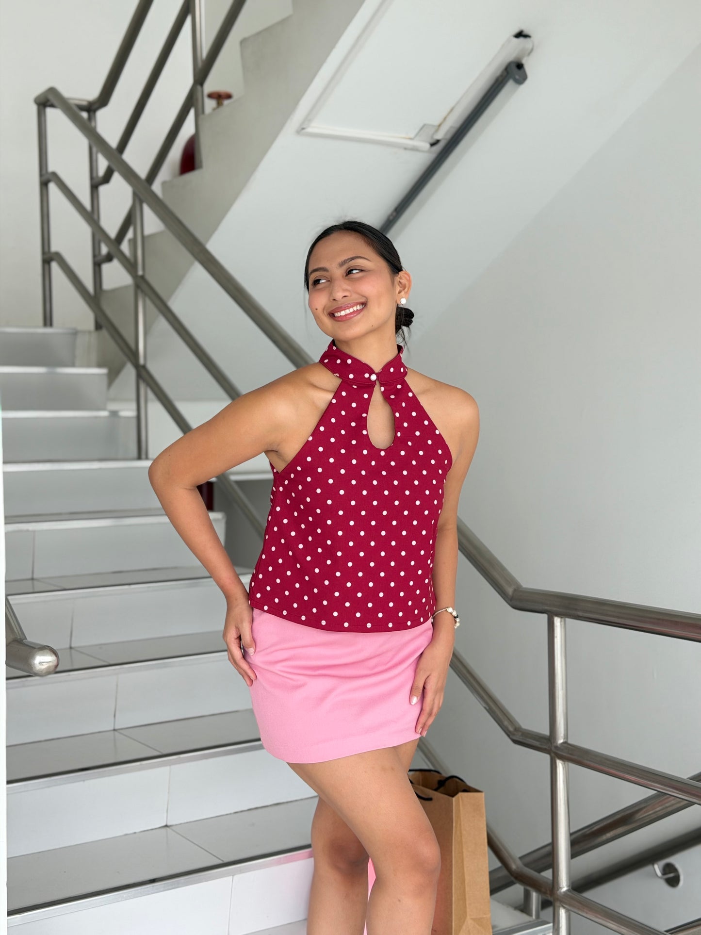 Lola Halter Top in Maroon Polka