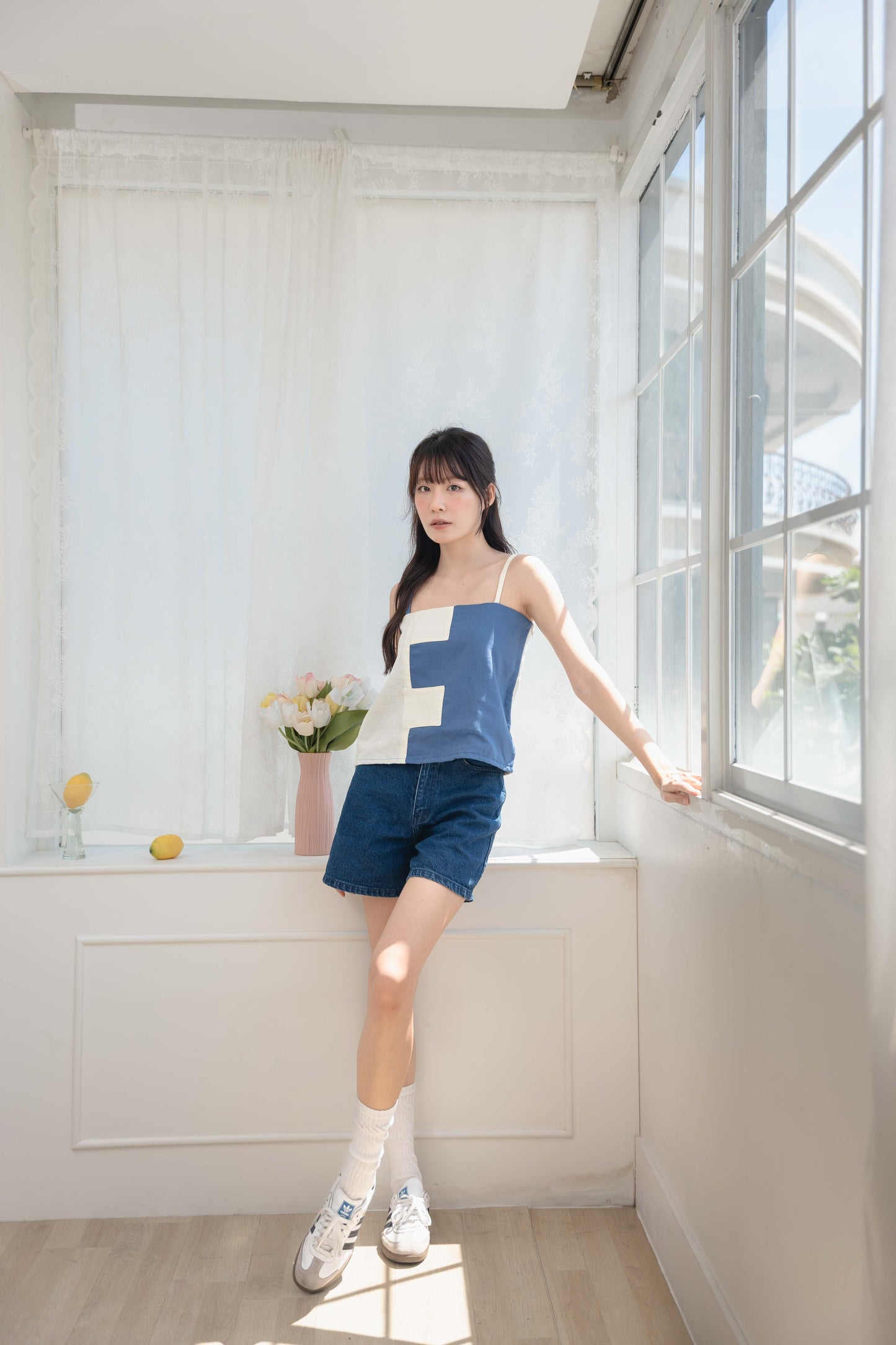 Amanda Top in Yale Blue/Cream