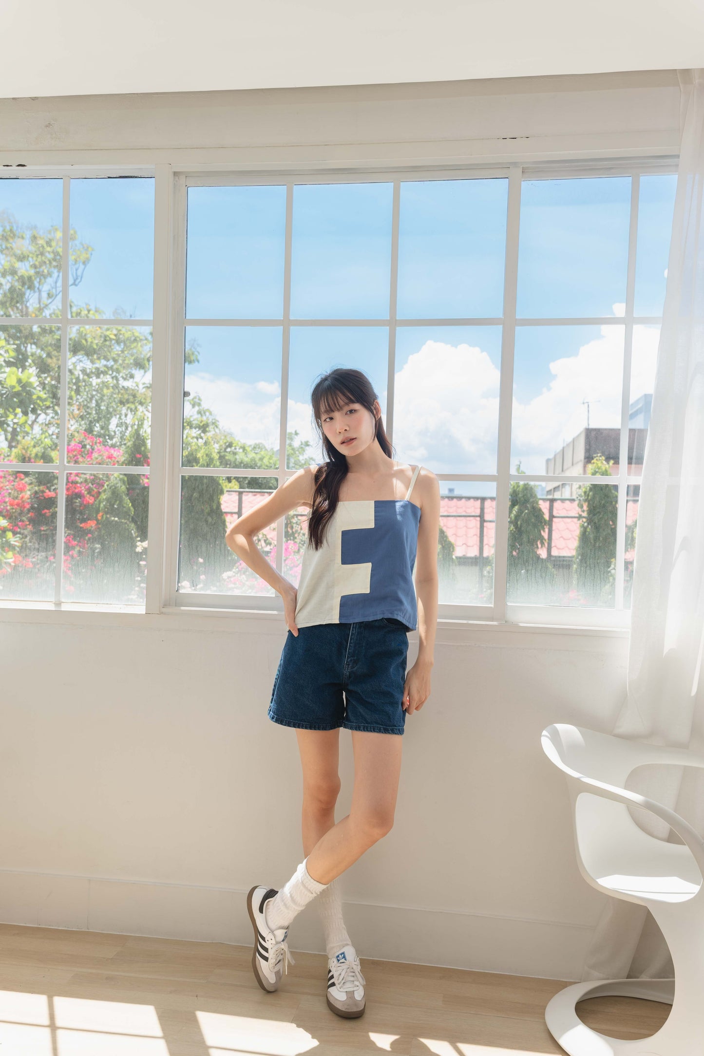 Amanda Top in Yale Blue/Cream