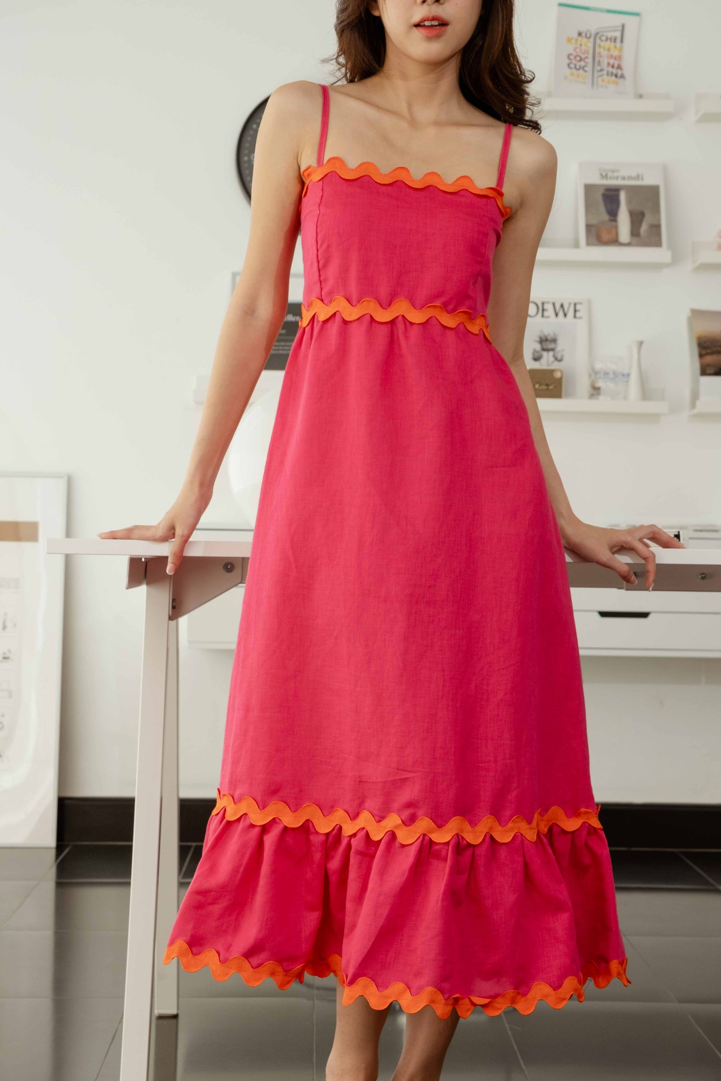 Miranda Midi Dress — Hot Pink/Orange