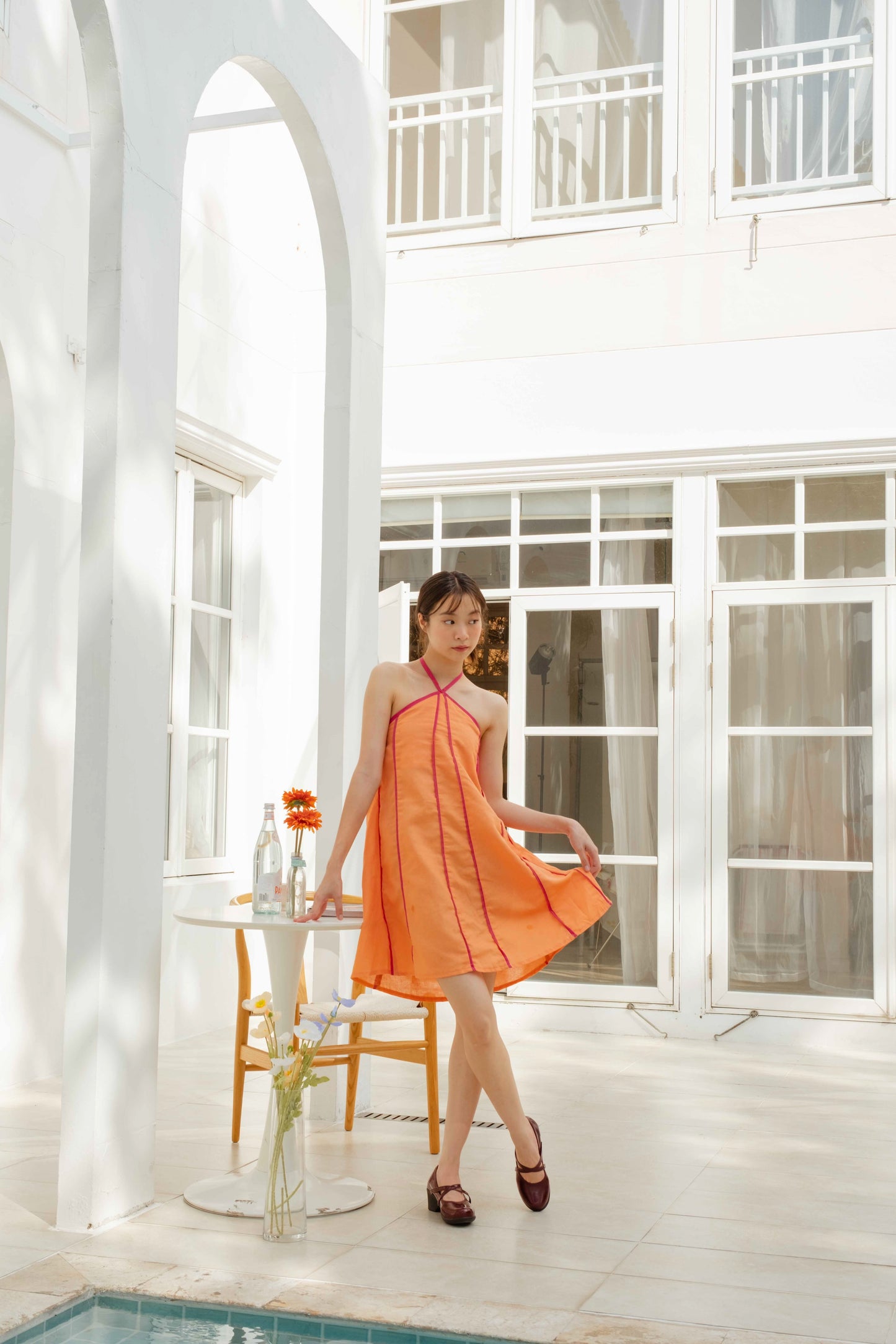 Nadia Mini Dress — Tangerine/Hot Pink