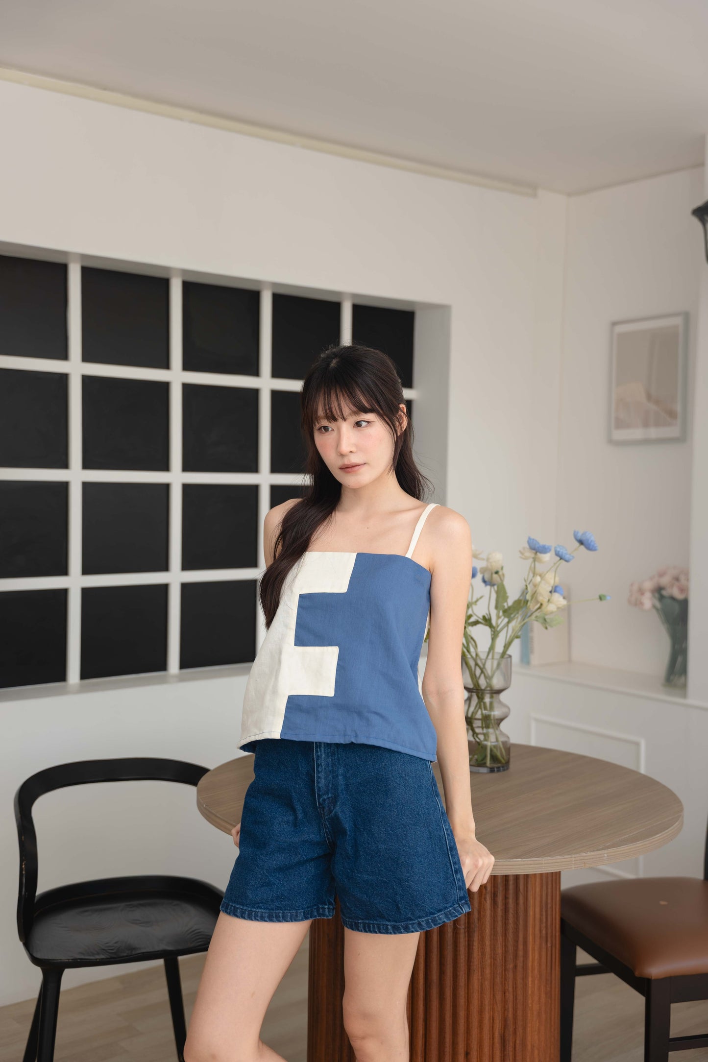 Amanda Top in Yale Blue/Cream